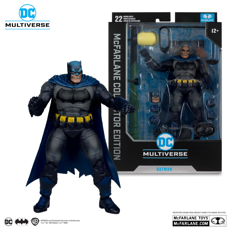 Figura de 7 pulgadas de Batman Battle Damage Blue (The Dark Knight Returns) de McFarlane DC Multiverse, edición de coleccionista McFarlane n.° 21 (edición platino)