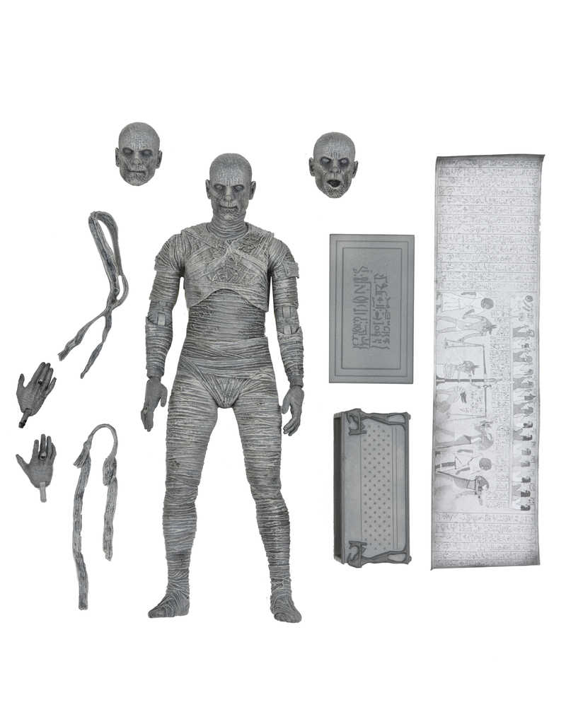 Figura de acción definitiva de 7 pulgadas de Universal Monsters Mummy, versión en blanco y negro (