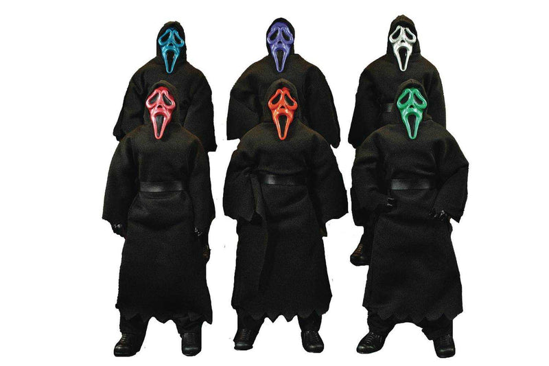 Figura de acción de 8 pulgadas con cara de colores variados de Mego Horror Ghostface