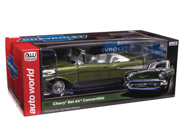 Aw 1957 Chevy Bel Air Convertible Green 1/18 Die-Cast Veh (N