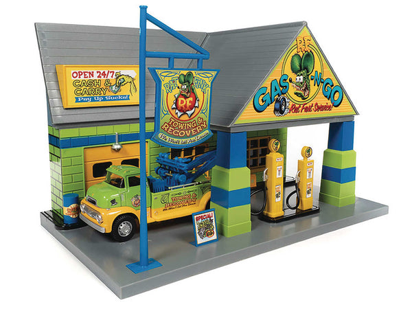 Aw Rat Fink 1/32 Garage with 1/48 Tow Truck Set Die-Cast