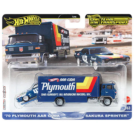 Hot Wheels - Plymouth AAR Cuda y Sakura Sprinter 1970 - Serie de transporte en equipo 2024