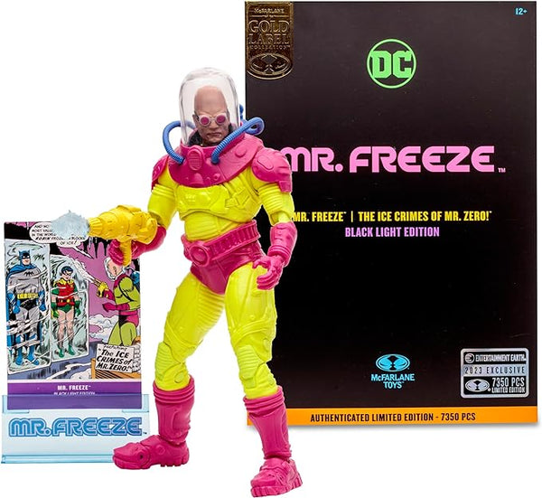 Figura de acción de 7 pulgadas de la edición Black Light de Mr. Freeze de DC Multiverse, etiqueta dorada, juguetes McFarlane