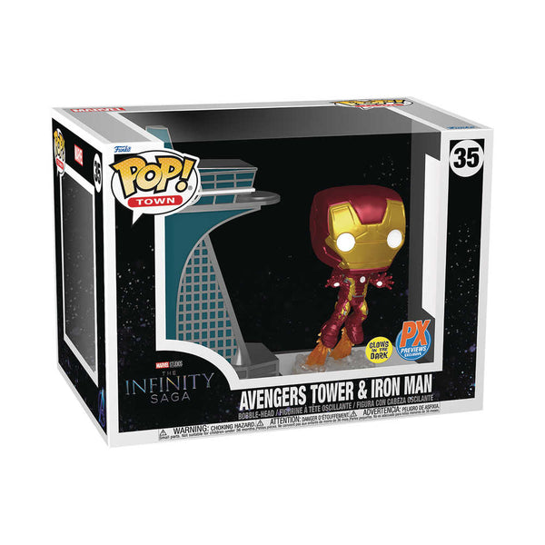 Pop Town Avengers 2 Avengers Tower W Iron Man (Gw) présente une figurine en vinyle exclusive